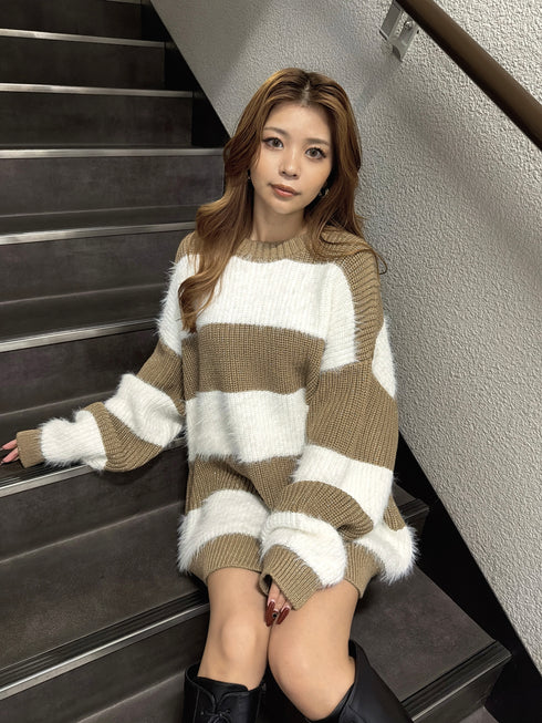 シャギーラメボーダーニットトップス